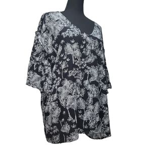 A.n.a Women Rayon White /black Ruffled Bell Sleeves Blouse XL NWT flattering